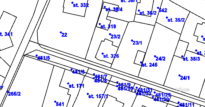Parcela st. 326 v KÚ Žopy, Katastrální mapa
