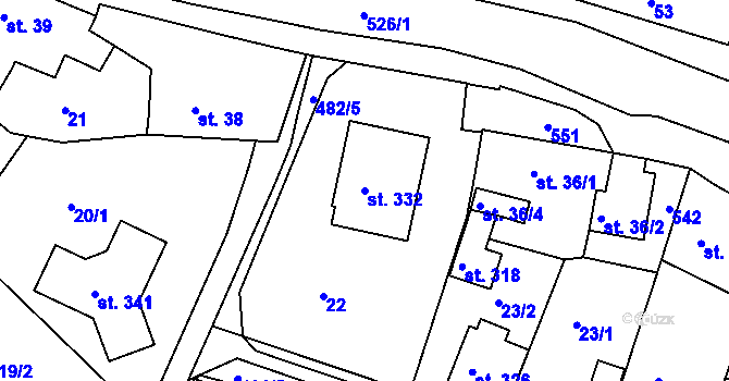 Parcela st. 332 v KÚ Žopy, Katastrální mapa