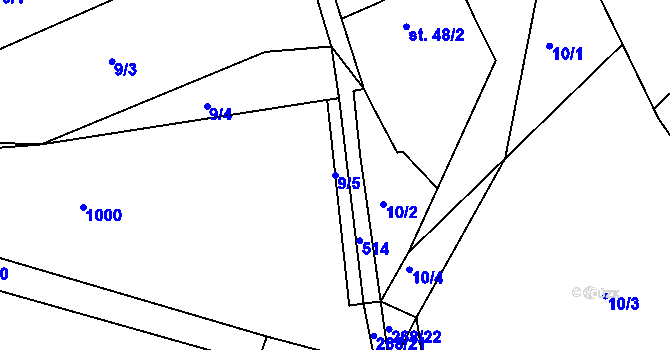 Parcela st. 9/5 v KÚ Žopy, Katastrální mapa