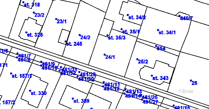 Parcela st. 24/1 v KÚ Žopy, Katastrální mapa