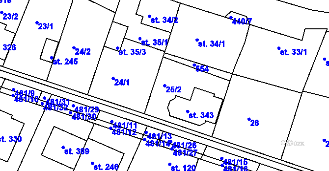 Parcela st. 25/2 v KÚ Žopy, Katastrální mapa