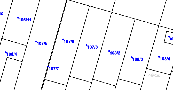 Parcela st. 107/3 v KÚ Žopy, Katastrální mapa