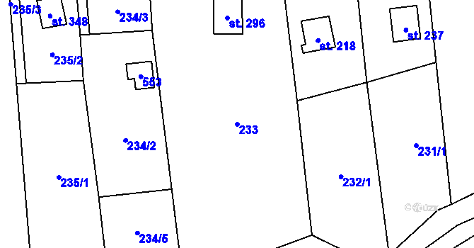 Parcela st. 233 v KÚ Žopy, Katastrální mapa