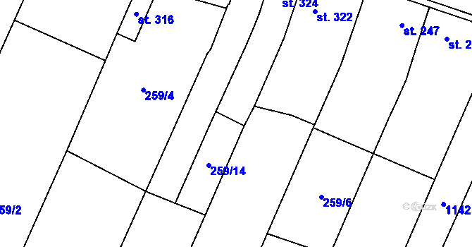 Parcela st. 259/14 v KÚ Žopy, Katastrální mapa
