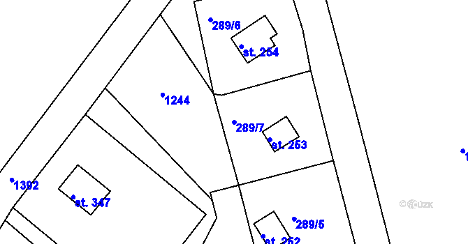 Parcela st. 289/7 v KÚ Žopy, Katastrální mapa