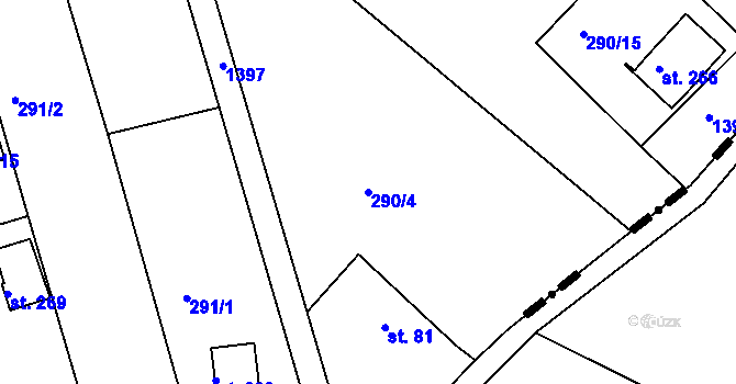Parcela st. 290/4 v KÚ Žopy, Katastrální mapa