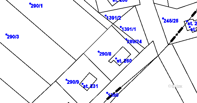 Parcela st. 290/8 v KÚ Žopy, Katastrální mapa