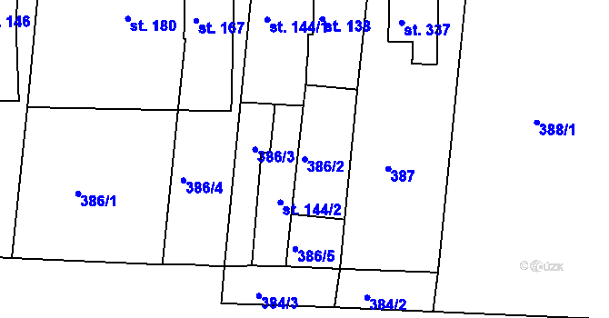 Parcela st. 386/2 v KÚ Žopy, Katastrální mapa