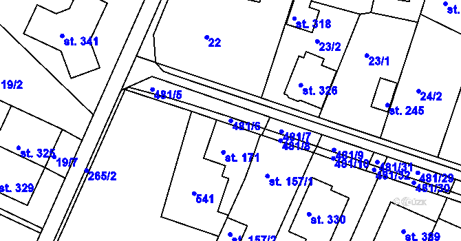Parcela st. 481/6 v KÚ Žopy, Katastrální mapa