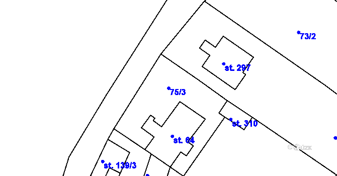Parcela st. 75/3 v KÚ Žopy, Katastrální mapa