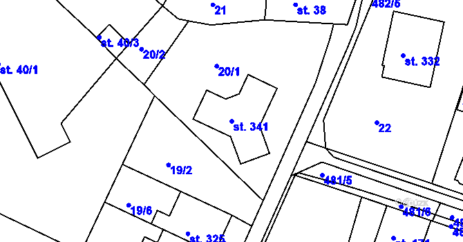 Parcela st. 341 v KÚ Žopy, Katastrální mapa