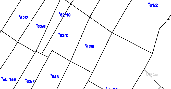 Parcela st. 62/9 v KÚ Žopy, Katastrální mapa