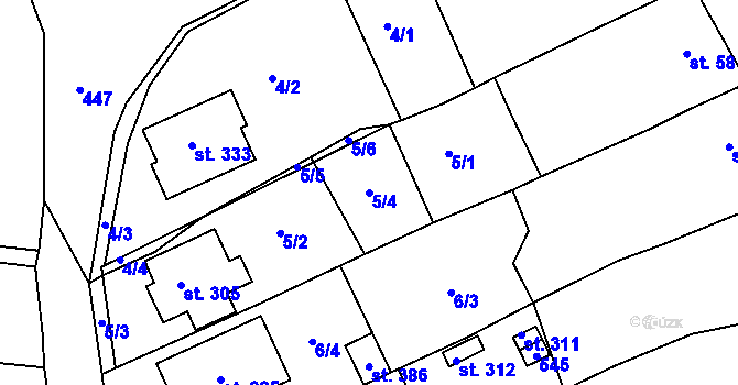 Parcela st. 5/4 v KÚ Žopy, Katastrální mapa