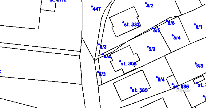 Parcela st. 4/4 v KÚ Žopy, Katastrální mapa