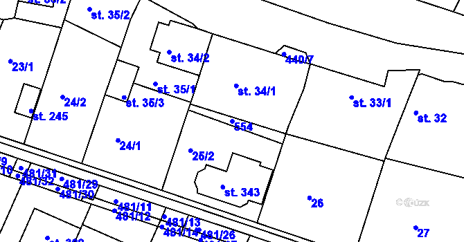 Parcela st. 554 v KÚ Žopy, Katastrální mapa