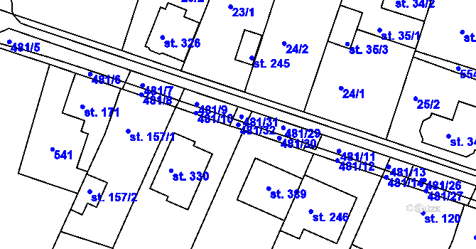 Parcela st. 481/32 v KÚ Žopy, Katastrální mapa