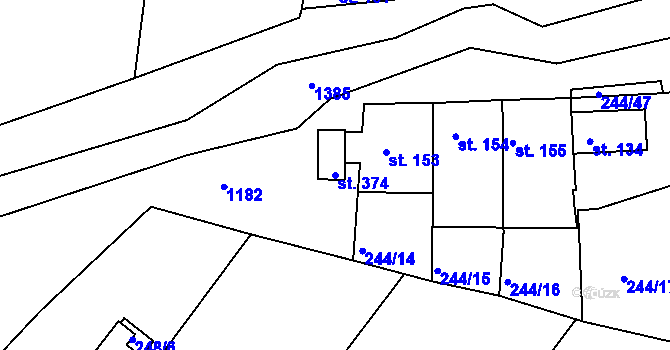 Parcela st. 374 v KÚ Žopy, Katastrální mapa