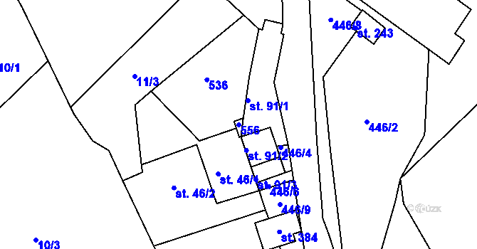 Parcela st. 556 v KÚ Žopy, Katastrální mapa
