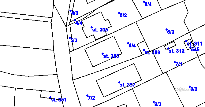 Parcela st. 385 v KÚ Žopy, Katastrální mapa