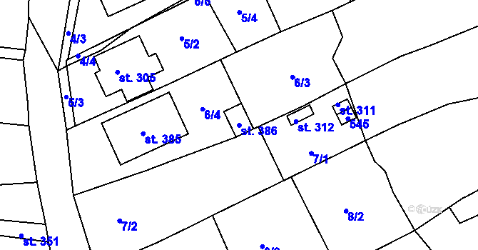 Parcela st. 386 v KÚ Žopy, Katastrální mapa
