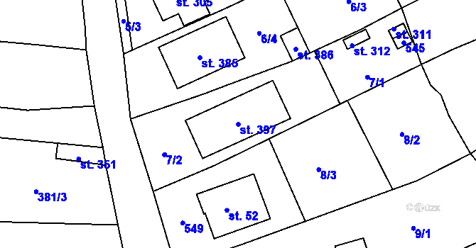 Parcela st. 397 v KÚ Žopy, Katastrální mapa