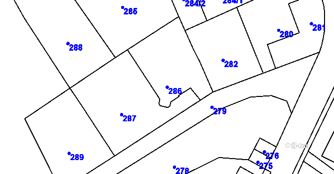 Parcela st. 286 v KÚ Žulová, Katastrální mapa