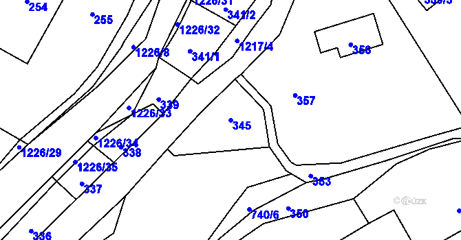 Parcela st. 345 v KÚ Žulová, Katastrální mapa