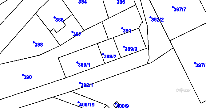 Parcela st. 389/2 v KÚ Žulová, Katastrální mapa
