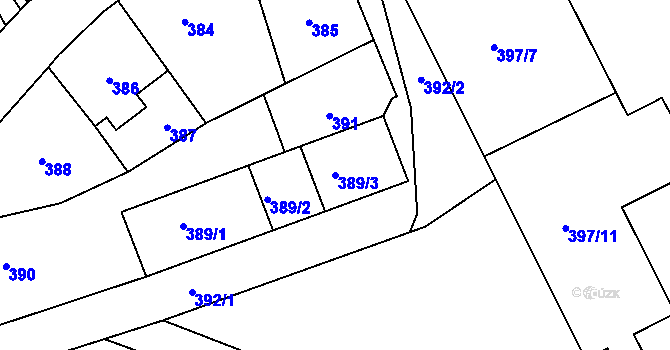 Parcela st. 389/3 v KÚ Žulová, Katastrální mapa