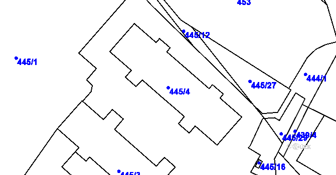 Parcela st. 445/4 v KÚ Žulová, Katastrální mapa