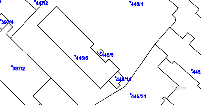 Parcela st. 445/5 v KÚ Žulová, Katastrální mapa