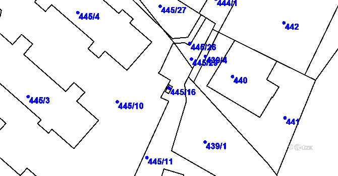 Parcela st. 445/16 v KÚ Žulová, Katastrální mapa