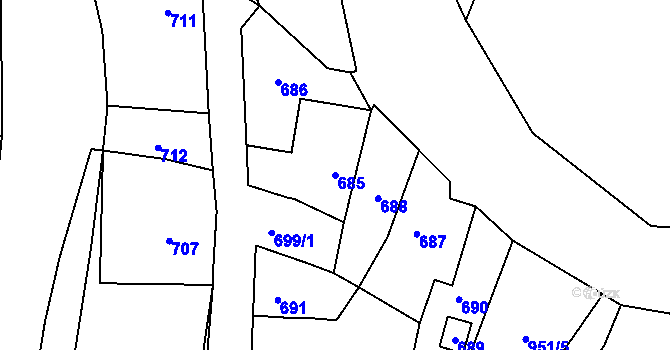 Parcela st. 685 v KÚ Žulová, Katastrální mapa