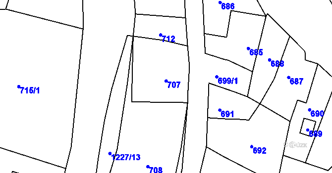 Parcela st. 707 v KÚ Žulová, Katastrální mapa