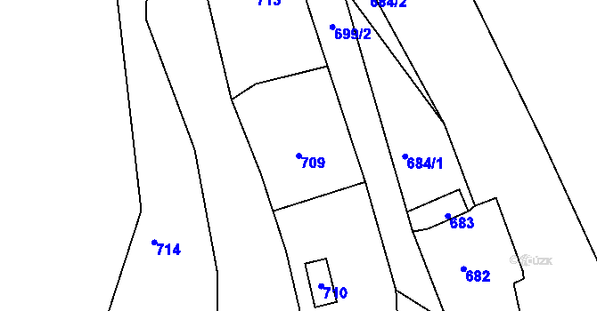 Parcela st. 709 v KÚ Žulová, Katastrální mapa