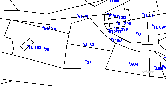 Parcela st. 63 v KÚ Žumberk, Katastrální mapa