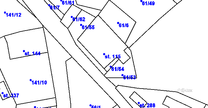 Parcela st. 115 v KÚ Žumberk, Katastrální mapa
