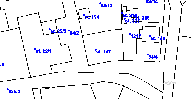 Parcela st. 147 v KÚ Žumberk, Katastrální mapa