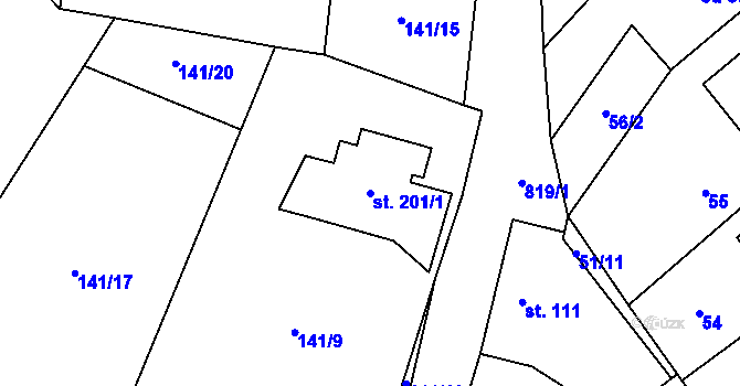 Parcela st. 201/1 v KÚ Žumberk, Katastrální mapa