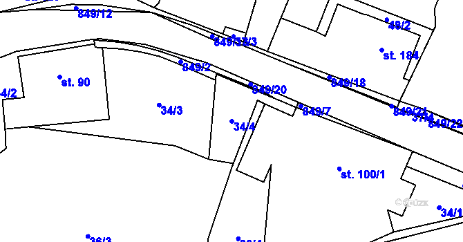 Parcela st. 34/4 v KÚ Žumberk, Katastrální mapa