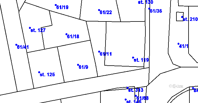 Parcela st. 61/11 v KÚ Žumberk, Katastrální mapa