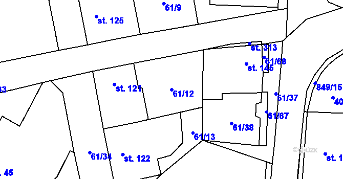Parcela st. 61/12 v KÚ Žumberk, Katastrální mapa