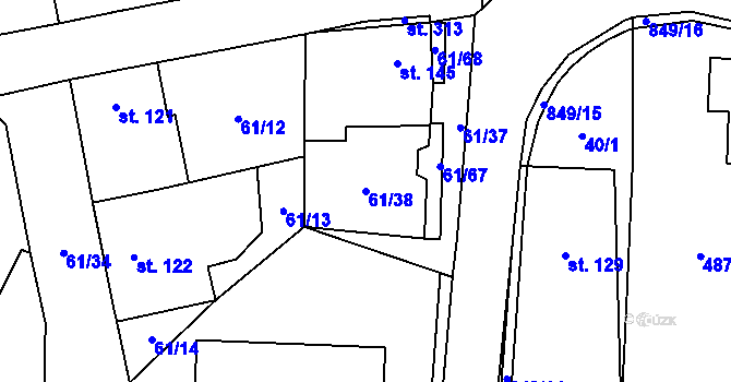 Parcela st. 61/38 v KÚ Žumberk, Katastrální mapa