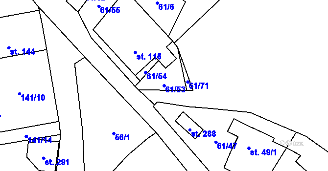 Parcela st. 61/53 v KÚ Žumberk, Katastrální mapa