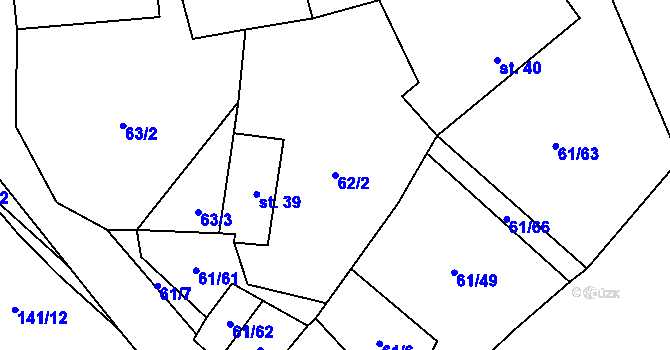 Parcela st. 62/2 v KÚ Žumberk, Katastrální mapa