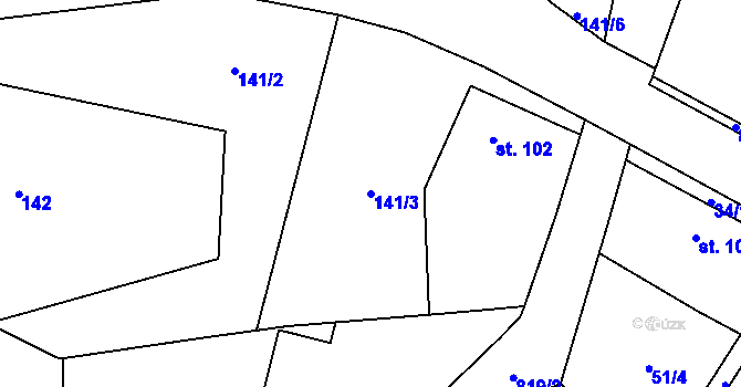Parcela st. 141/3 v KÚ Žumberk, Katastrální mapa