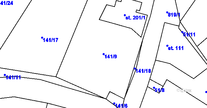 Parcela st. 141/9 v KÚ Žumberk, Katastrální mapa