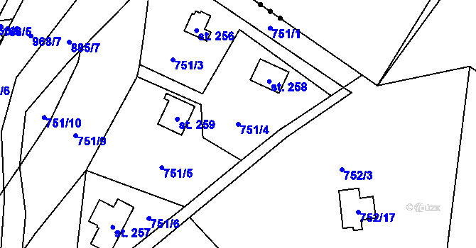 Parcela st. 751/4 v KÚ Žumberk, Katastrální mapa