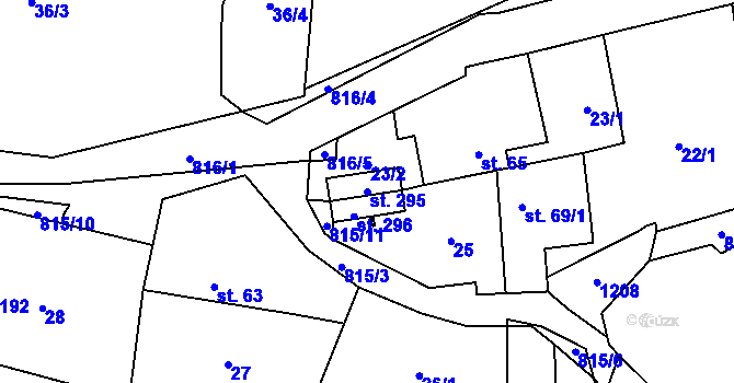 Parcela st. 295 v KÚ Žumberk, Katastrální mapa