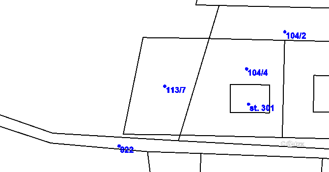 Parcela st. 113/7 v KÚ Žumberk, Katastrální mapa